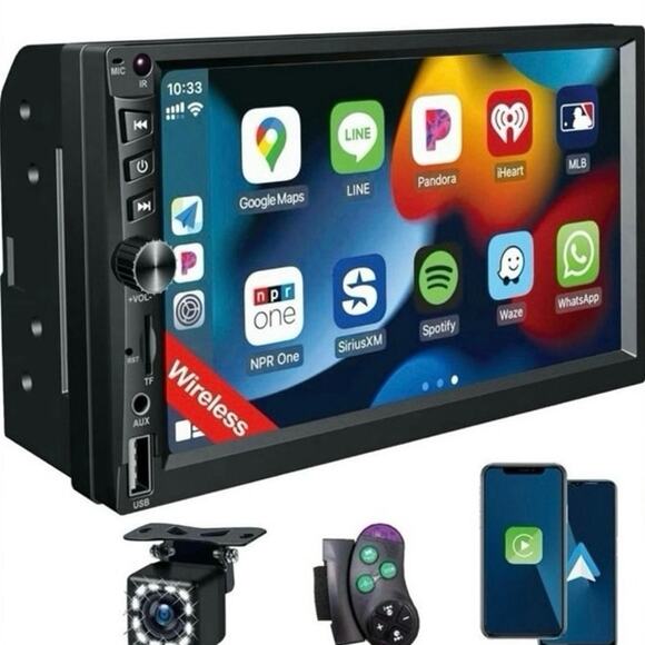 Upgrade Wireless 7” Double Din Car Stereo Apple Carplay Android Auto GPS BT - Picture 11 of 11